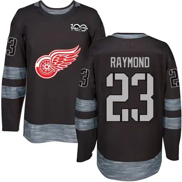 Men's Lucas Raymond Detroit Red Wings ＃23 Authentic Black 1917-2017 100th Anniversary Jersey