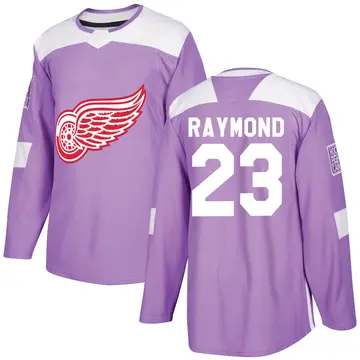 Men's Lucas Raymond Detroit Red Wings ＃23 Authentic Purple Hockey Fights Cancer Practice Jersey