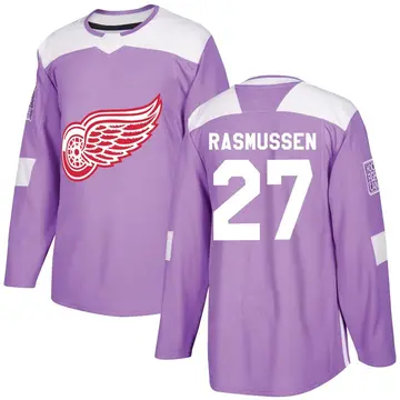 Men's Michael Rasmussen Detroit Red Wings ＃27 Authentic Purple Hockey Fights Cancer Practice Jersey