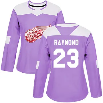 Women's Lucas Raymond Detroit Red Wings ＃23 Authentic Purple Hockey Fights Cancer Practice Jersey