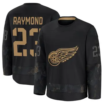 Youth Lucas Raymond Detroit Red Wings ＃23 Premium Black 2024 Military Appreciation Practice Jersey