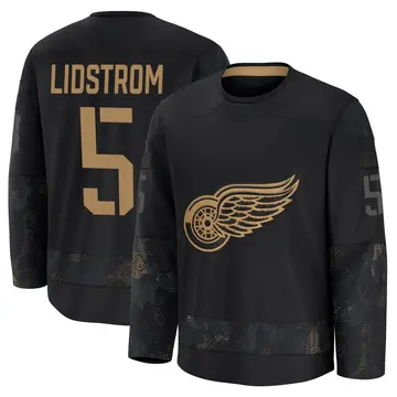 Youth Nicklas Lidstrom Detroit Red Wings ＃5 Premium Black 2024 Military Appreciation Practice Jersey